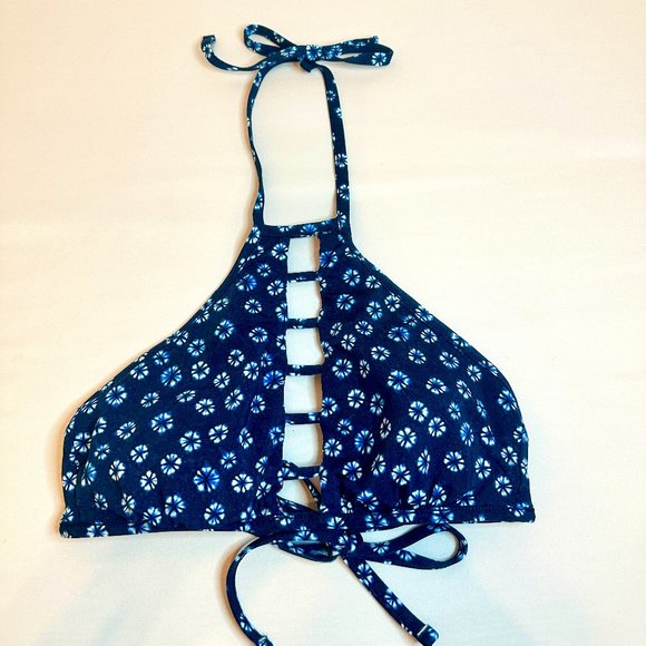 Lucky Brand Navy/Coral Festival Medallion Reversible High Neck Bikini Top - XS/S - Picture 4 of 8